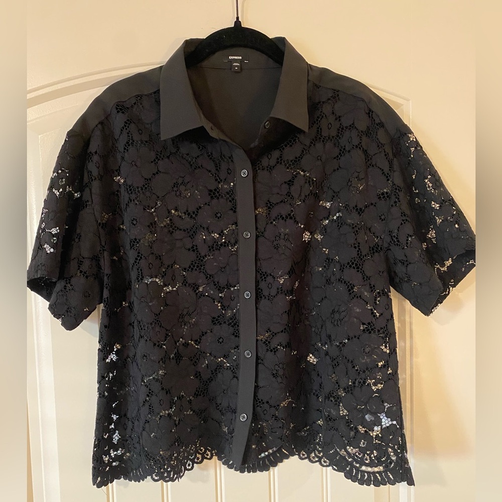 Express Floral Top, Black, Size Medium
